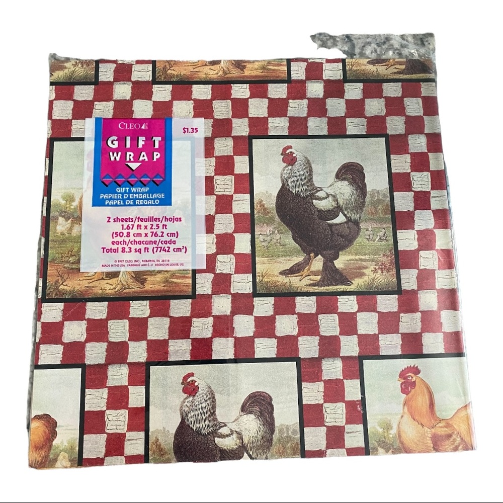 NIP Vintage ROOSTER Bird WRAPPING Gift WRAP Paper Crafting DECOUPAGE